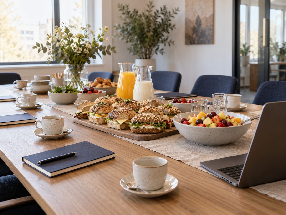 Lunch op een vergadertafel